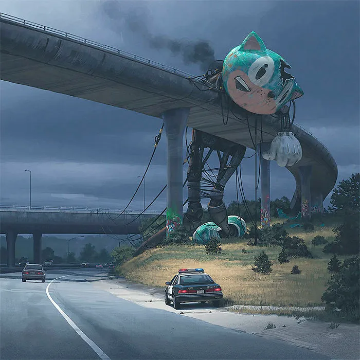 Girl And Her Robot Travel Through Wastelands In Alternate 90s USA In Chilling Illustrations