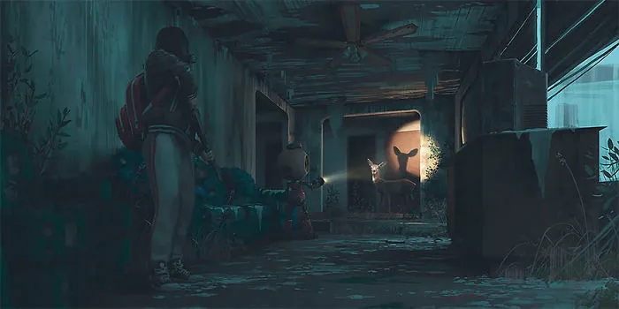 Girl And Her Robot Travel Through Wastelands In Alternate 90s USA In Chilling Illustrations