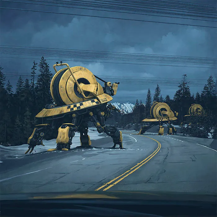 Girl And Her Robot Travel Through Wastelands In Alternate 90s USA In Chilling Illustrations