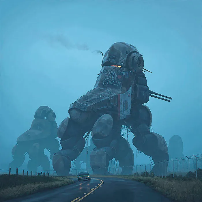 Girl And Her Robot Travel Through Wastelands In Alternate 90s USA In Chilling Illustrations