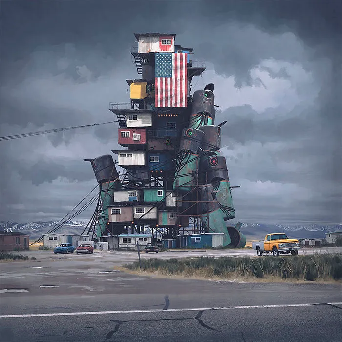 Girl And Her Robot Travel Through Wastelands In Alternate 90s USA In Chilling Illustrations