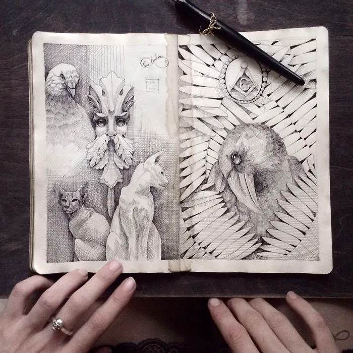 Russian Artist Reveals Her Mysterious Sketchbook To The World, And It's Full Of Visual Secrets