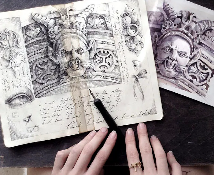 Russian Artist Reveals Her Mysterious Sketchbook To The World, And It's Full Of Visual Secrets
