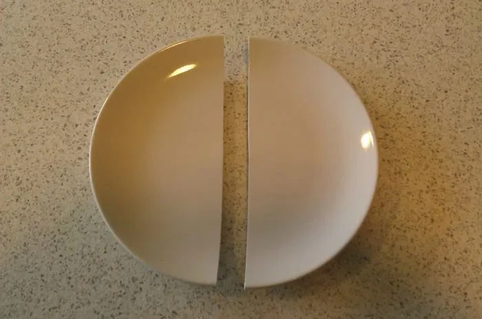 I Dropped A Plate By Accident,and It Spilt In Half Perfectly. No Shards Or Chips