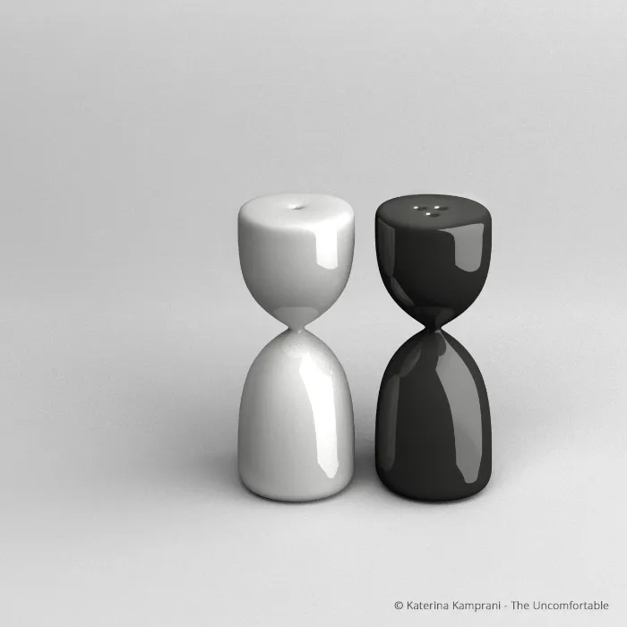 Salero y pimentero en forma de reloj de arena
