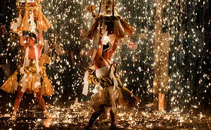 Seven Brave Men Performing A Dance Under A Shower Of Sparks