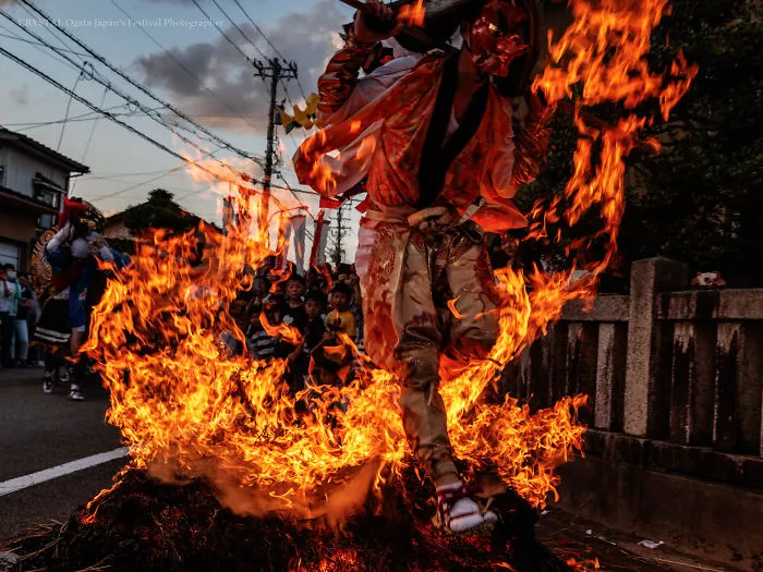 Three Lions Running Through The Burning Fire