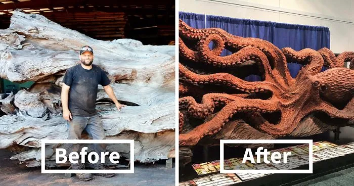 Chainsaw Artist Carves Fallen Redwood Tree Into Giant Sea Creature