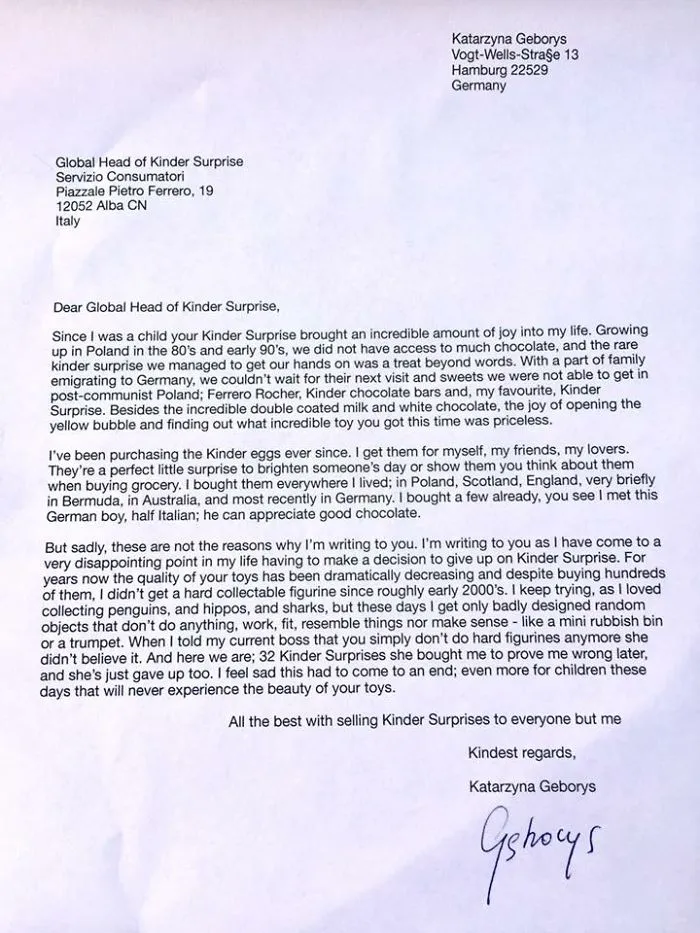 Kinder Surprise, Enough Is Enough. Your Toys Are A Surprise Nobody Is Looking Forward To Anymore | A Formal Letter To Head Of Kinder Egg