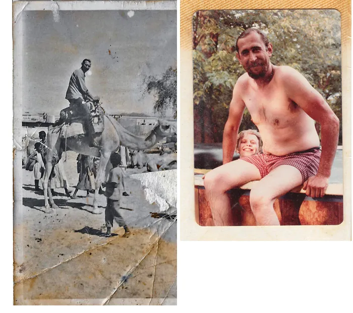 My Dad On A Camel, In Africa 1960s, Dad In Our Above The Ground Pool (n Polyester Checkered Zipper Swim Trunks)  In The Early 80s