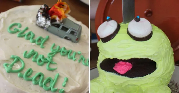 Wife Bakes Fun Cakes To Her Husband To Let Him Know That She's "Glad You're Not Dead"