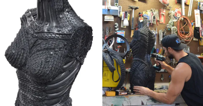 Recycled Tire Sculpture Of Female Torso