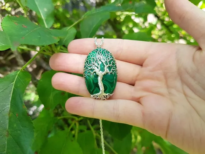 Malachite Gemstone Is The Perfect Setting For The Tree Of Life Necklace