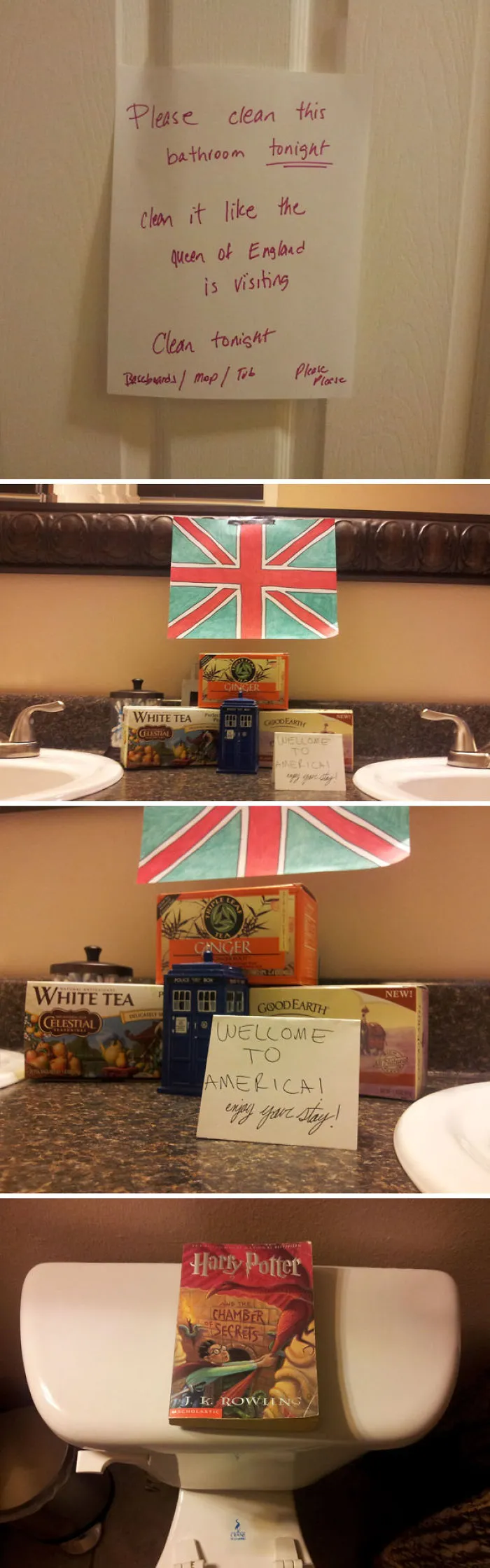 My Mom Told Me To "Clean The Bathroom Like The Queen Of England Is Visiting"