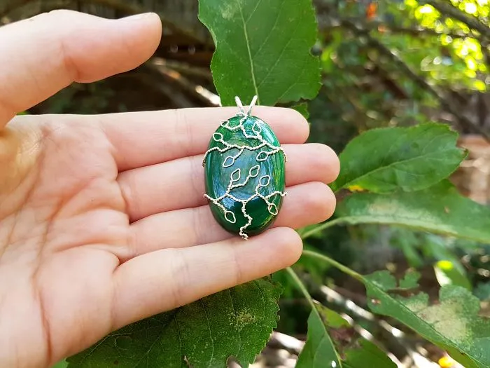 Leafy Branch Necklace With Malachite Gemstone