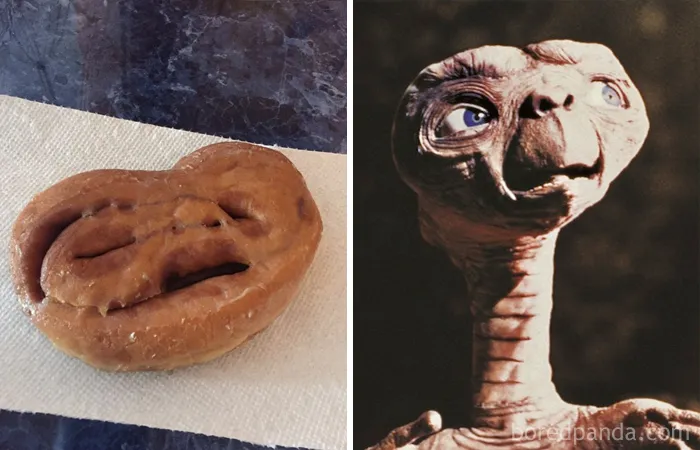 Rollito de canela con cara de ET angustiado