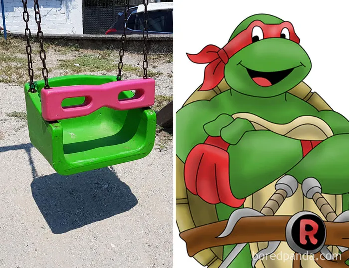 Columpio que se parece a Raphael de las Tortugas Ninja