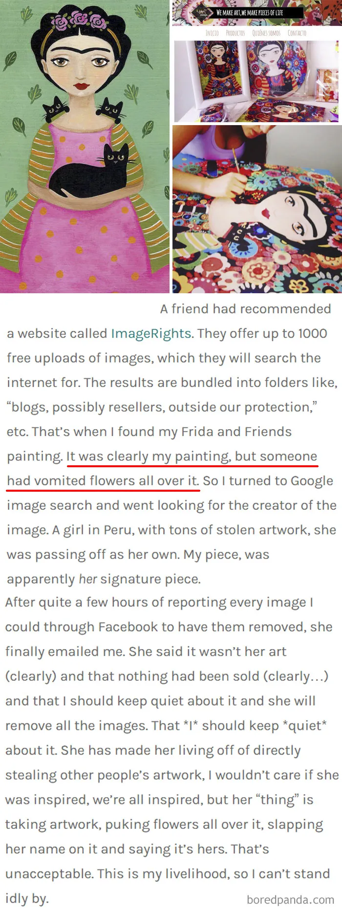 Woman Steals Artwork From Artist Ryan Conners, Paints Flowers On Top Of It And Sells Products With It As Her Own