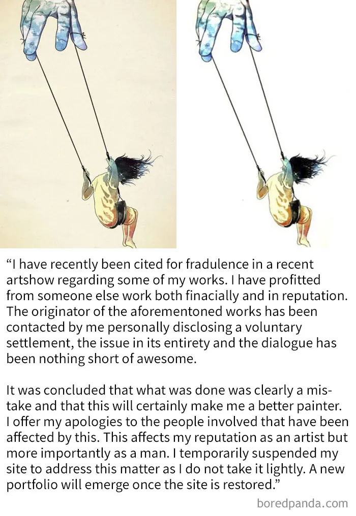 Rashidi Barrett's Version (Right) Of Matheus Lopez Castro Work (Left). Barrett Admitted What He'd Done And Apologised On His Website