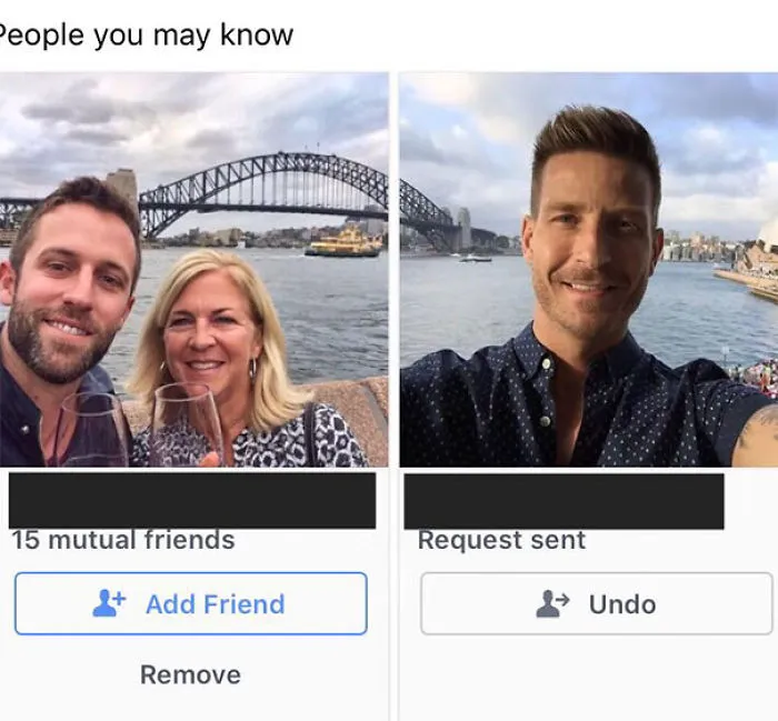 Facebook mostrándome juntos a estos dos posibles amigos que no tienen nada que ver