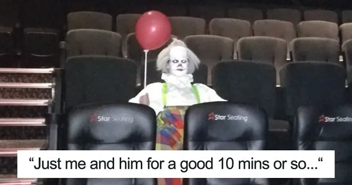 Guy Arrives First At "It" Screening, But There's A Terrifying Clown In The Movie Theater Already
