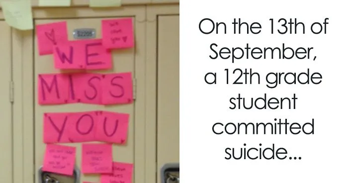Students In My School Covered It's Lockers With Supportive Post-It Notes After 12th Grader Committed Suicide