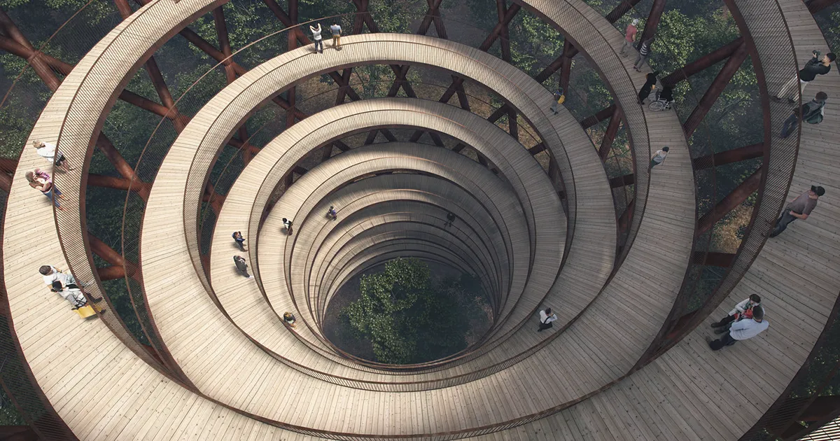 Esta pasarela espiral sobre las copas de los árboles está en Dinamarca y es mejor que cualquier otra