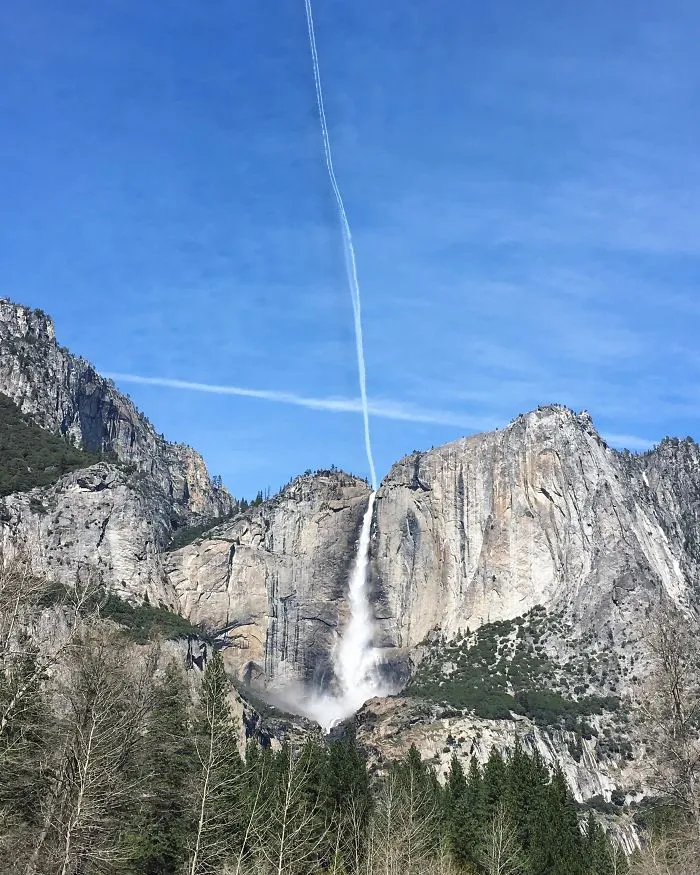 It Looks Like A Single Stream Of Water Is Falling From The Sky To Feed Yosemite Falls