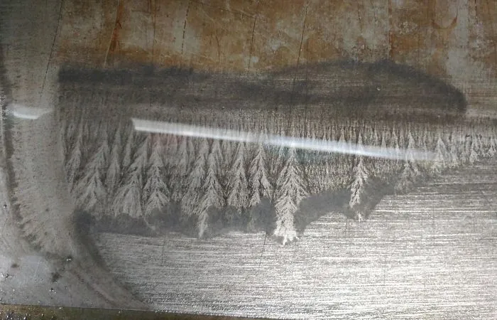 I Was Cleaning The Flat Top Grill At My Work And Suddenly A Canvas Of A Forest On The Lakeside