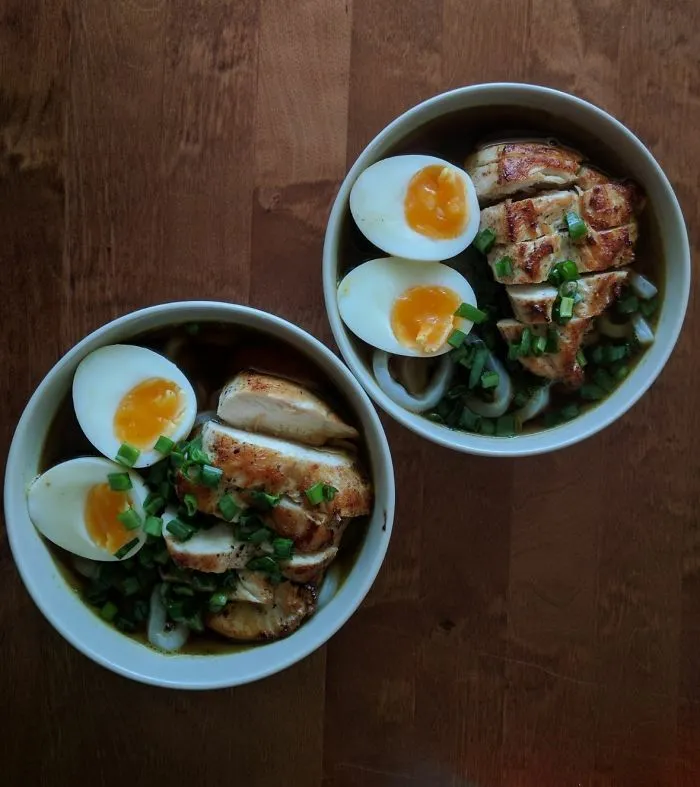 Boyfriend Made Us Ramen With Shirataki Udon Noodles And Chicken Breast For Lunch