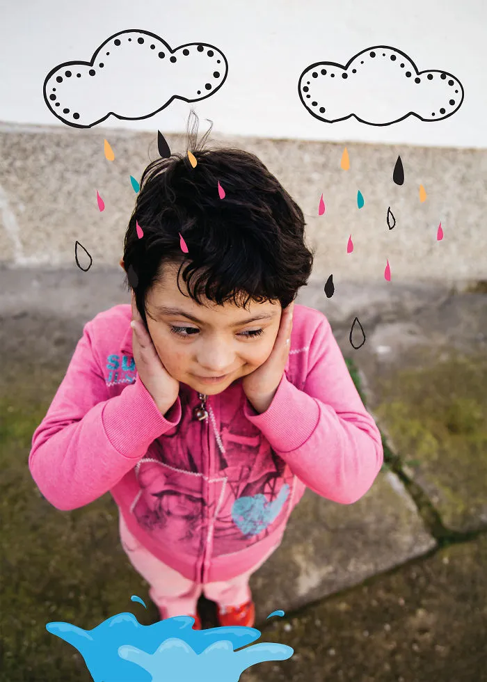 Kostadinka Likes Rain And Colorful Umbrellas. Favorite Fun - Jumping In The Puddle; Down Syndrome