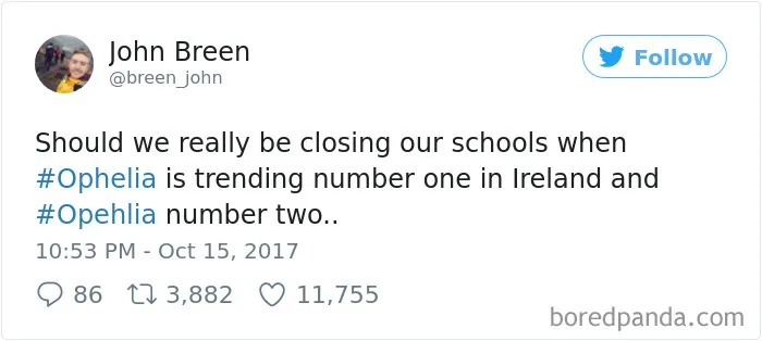 114 Hilarious Reactions To Hurricane Ophelia By Irish People That Prove They're The Craziest Country Ever