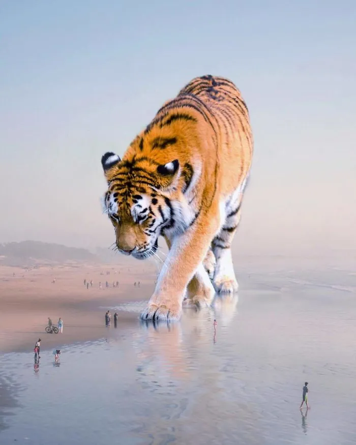 Imagino un mundo con animales gigantes en mis manipulaciones digitales