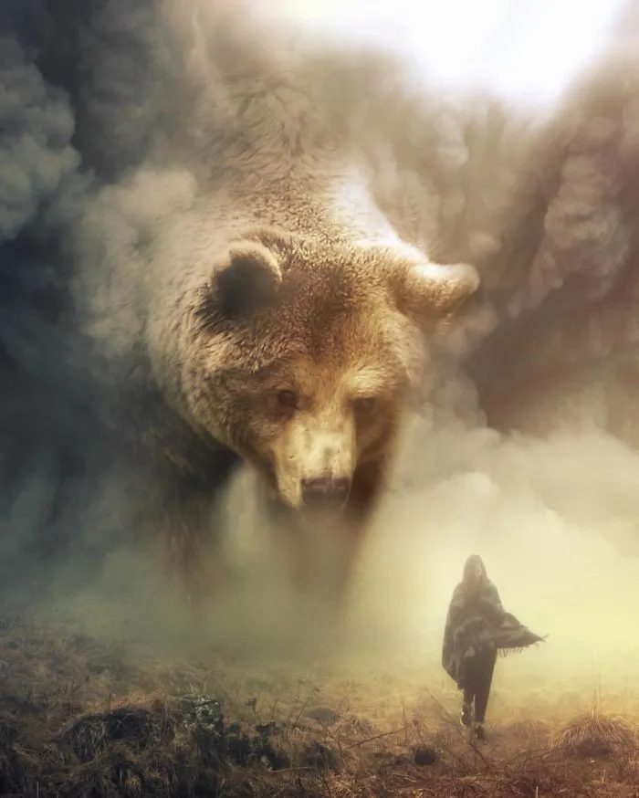 Imagino un mundo con animales gigantes en mis manipulaciones digitales