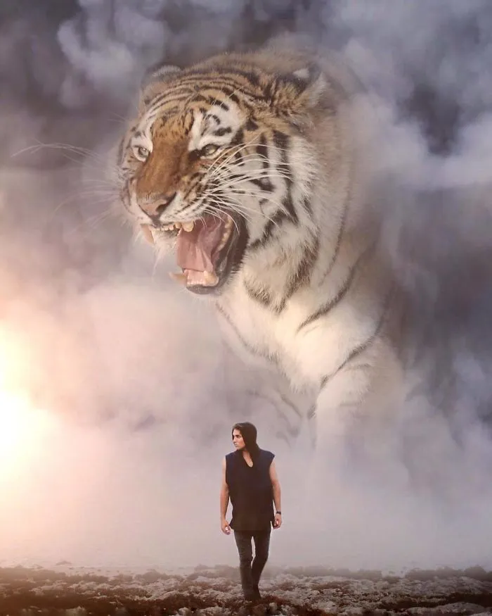 Imagino un mundo con animales gigantes en mis manipulaciones digitales