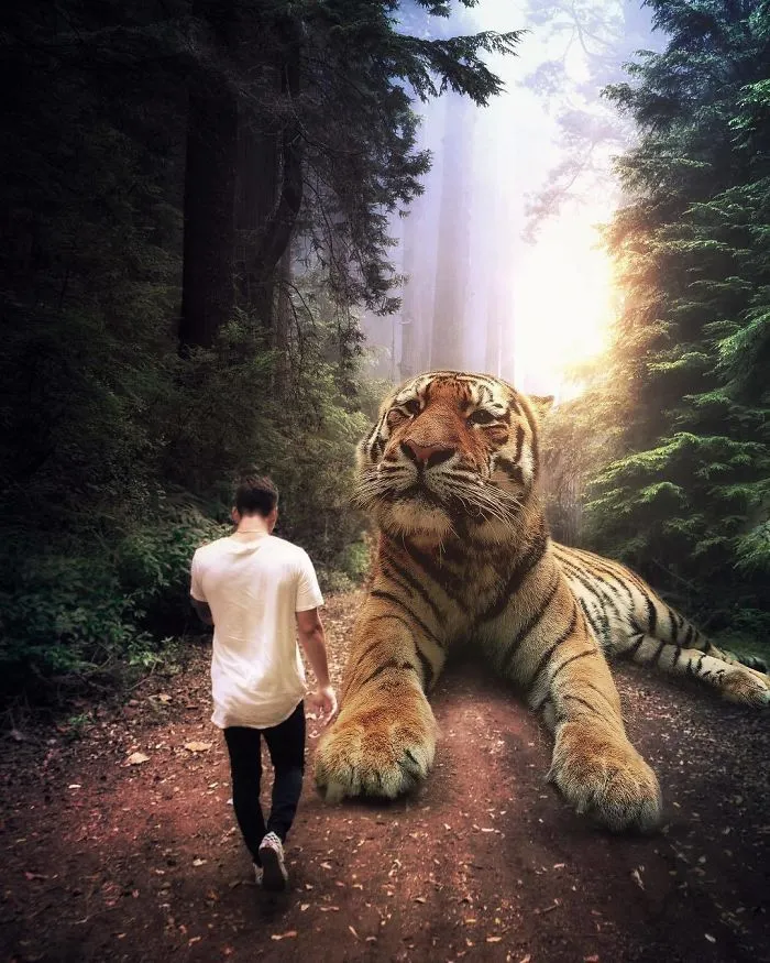 Imagino un mundo con animales gigantes en mis manipulaciones digitales