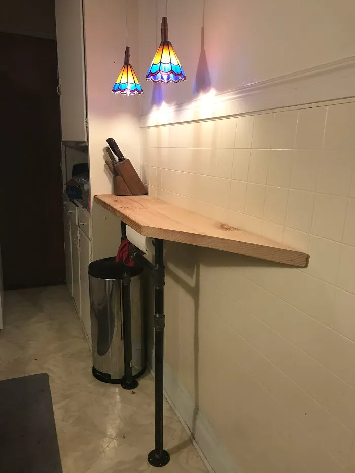 The Extra Counter And Lamps My Boyfriend Built Me While At Work After I Complained About Lack Of Light And Counterspace.