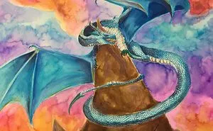 Fantasy Dragon, My Daughter's First Water Color Portrait.