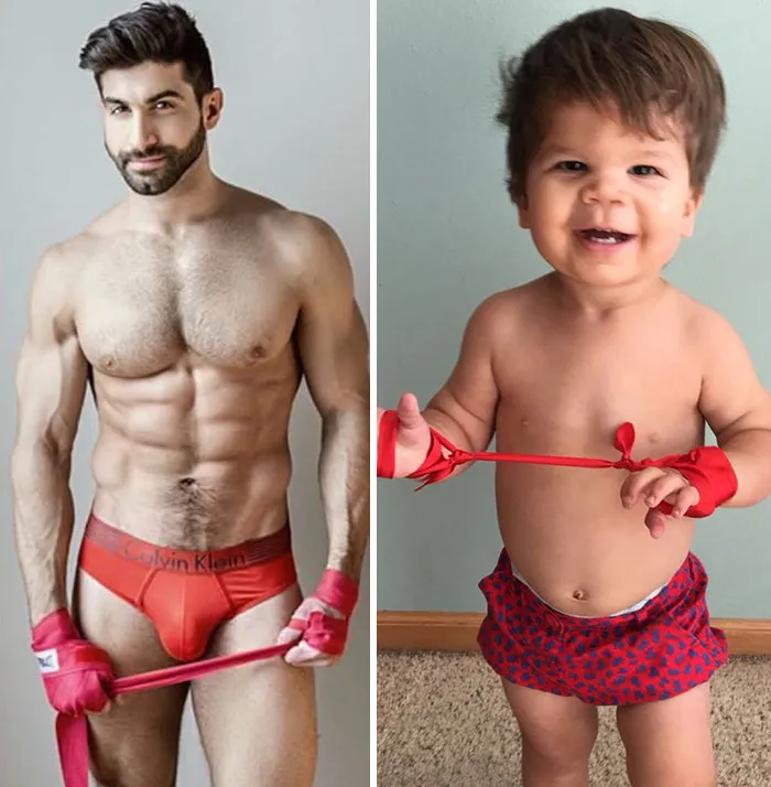 Esta madre se burla de su hermano modelo haciendo que su bebé recree sus poses, y el resultado es tan divertido como adorable