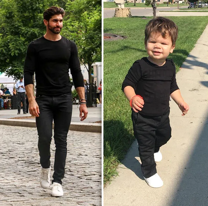 Esta madre se burla de su hermano modelo haciendo que su bebé recree sus poses, y el resultado es tan divertido como adorable