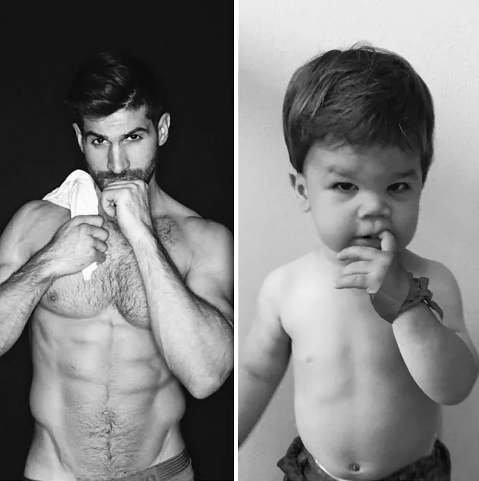 Esta madre se burla de su hermano modelo haciendo que su bebé recree sus poses, y el resultado es tan divertido como adorable