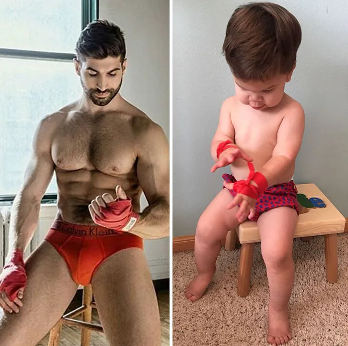 Mom Makes Fun Of Her Model Brother By Having Her Toddler Recreate His Poses, And Result Is Hilariously Adorable