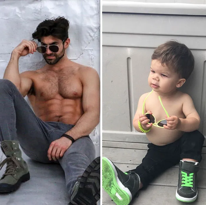 Esta madre se burla de su hermano modelo haciendo que su bebé recree sus poses, y el resultado es tan divertido como adorable