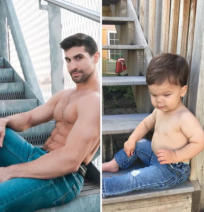 Esta madre se burla de su hermano modelo haciendo que su bebé recree sus poses, y el resultado es tan divertido como adorable