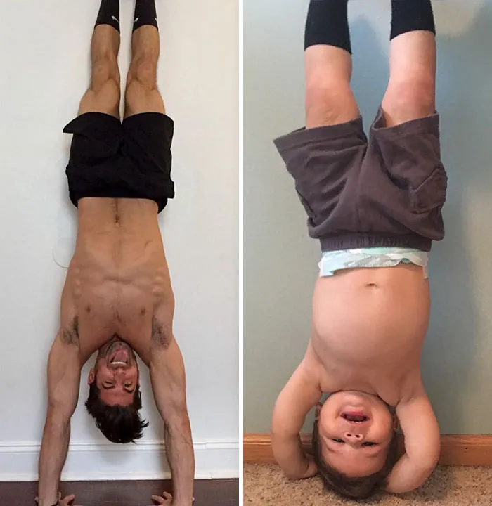 Esta madre se burla de su hermano modelo haciendo que su bebé recree sus poses, y el resultado es tan divertido como adorable