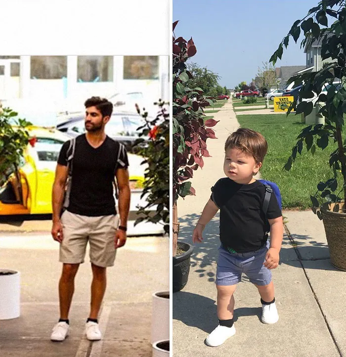 Mom Makes Fun Of Her Model Brother By Having Her Toddler Recreate His Poses, And Result Is Hilariously Adorable