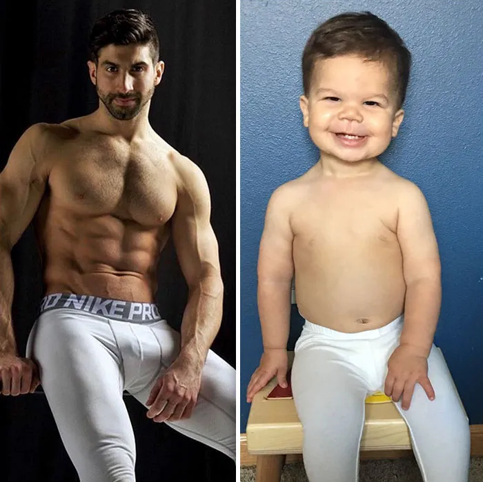 Esta madre se burla de su hermano modelo haciendo que su bebé recree sus poses, y el resultado es tan divertido como adorable