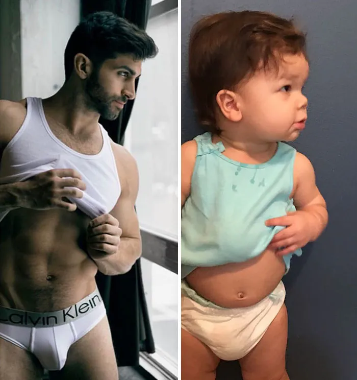 Mom Makes Fun Of Her Model Brother By Having Her Toddler Recreate His Poses, And Result Is Hilariously Adorable