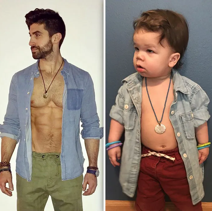 Esta madre se burla de su hermano modelo haciendo que su bebé recree sus poses, y el resultado es tan divertido como adorable