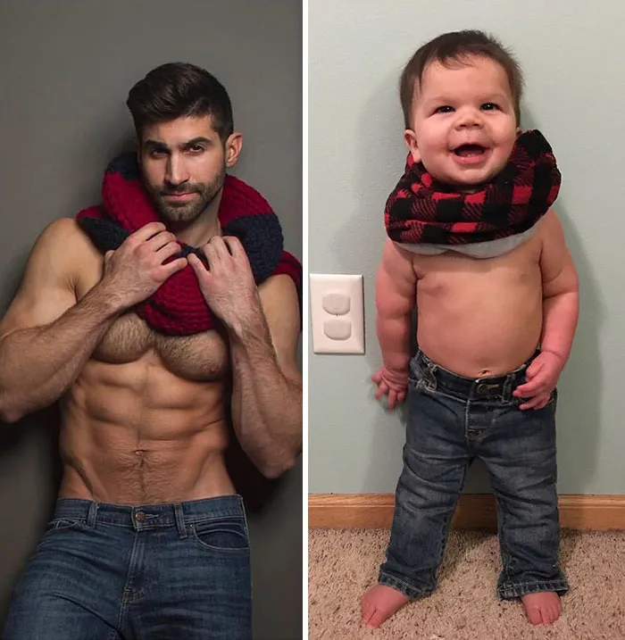 Esta madre se burla de su hermano modelo haciendo que su bebé recree sus poses, y el resultado es tan divertido como adorable